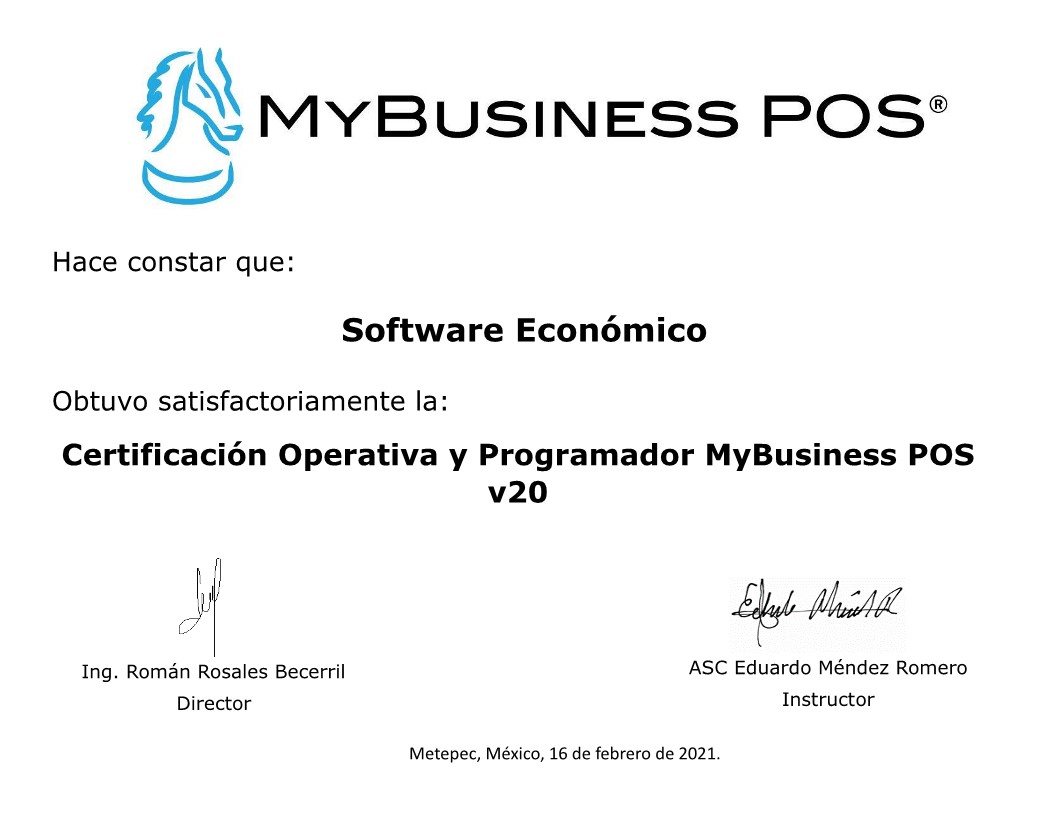 Certificación en MyBusiness POS v20